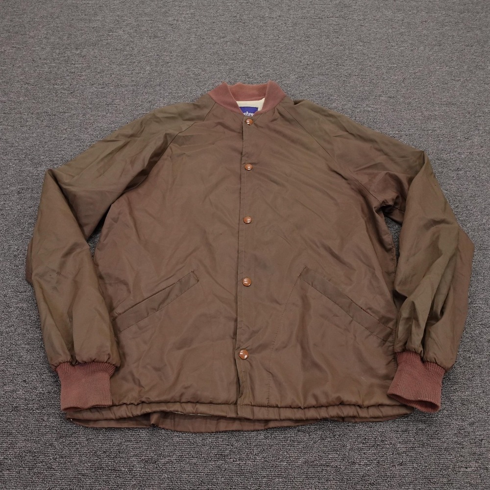 Vintage Duckster Jacket Mens Medium Brown Nylon Bomber Snap Front Lined Knit